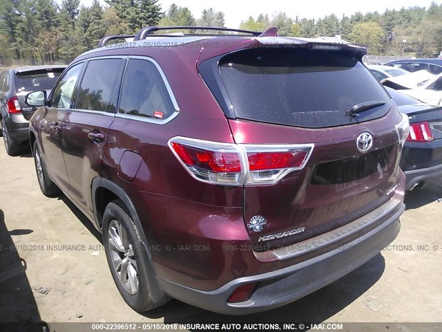 5TDJKRFH9FS107909 - 2015 TOYOTA HIGHLANDER XLE 栗色 照片 3