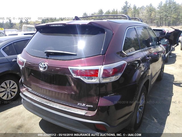 5TDJKRFH9FS107909 - 2015 TOYOTA HIGHLANDER XLE MAROON photo 4