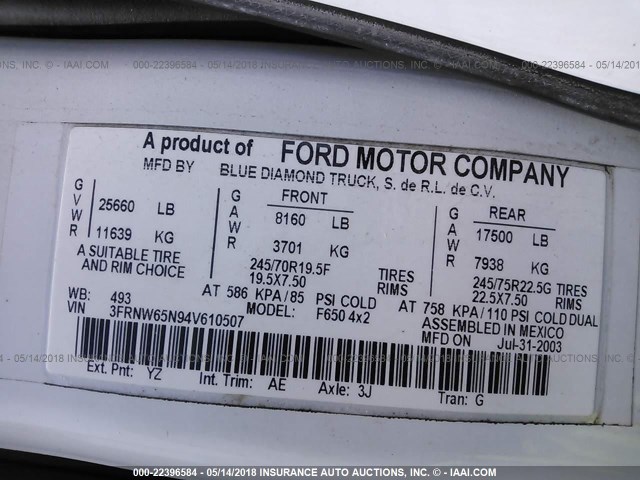 3FRNW65N94V610507 - 2004 FORD F650 SUPER DUTY Unknown photo 10