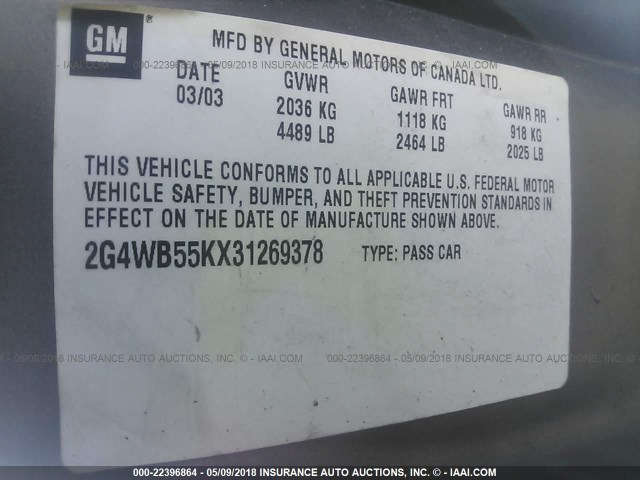 2G4WB55KX31269378 - 2003 BUICK REGAL LS 棕色 照片 9