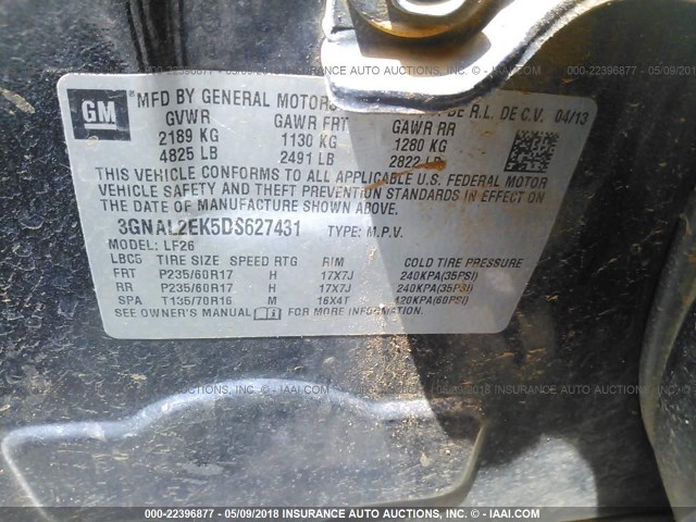 3GNAL2EK5DS627431 - 2013 CHEVROLET CAPTIVA LS 黑色 照片 9