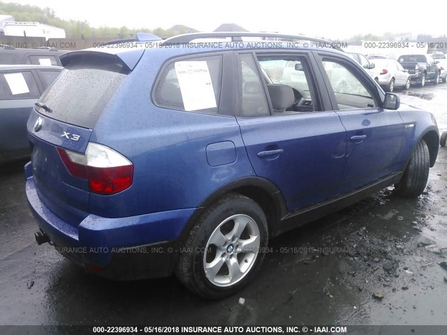 WBXPC93437WF02653 - 2007 BMW X3 3.0SI BLUE photo 4