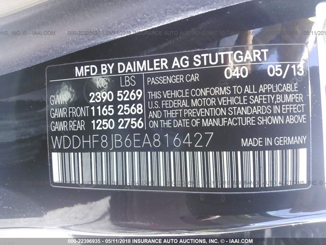 WDDHF8JB6EA816427 - 2014 MERCEDES-BENZ E 350 4MATIC BLACK photo 9