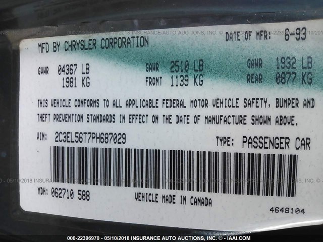 2C3EL56T7PH687029 - 1993 CHRYSLER CONCORDE GREEN photo 9