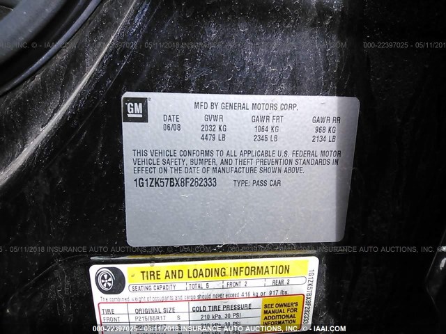 1G1ZK57BX8F282333 - 2008 CHEVROLET MALIBU LTZ 黑色 照片 9