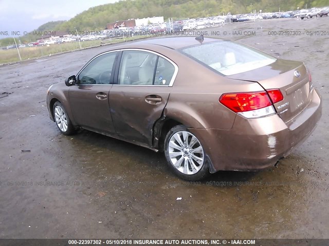 4S3BMBK62B3258452 - 2011 SUBARU LEGACY 2.5I LIMITED BROWN photo 3