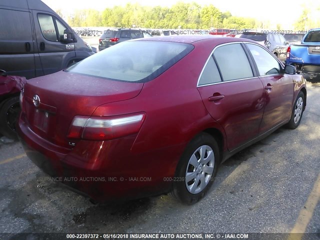 4T1BE46K78U255240 - 2008 TOYOTA CAMRY CE/LE/XLE/SE RED photo 4