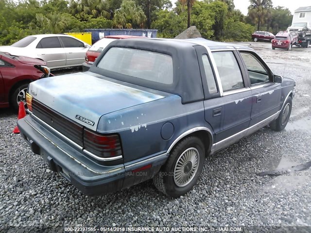 1C3XA5631LF870131 - 1990 CHRYSLER LEBARON LANDAU BLUE photo 4