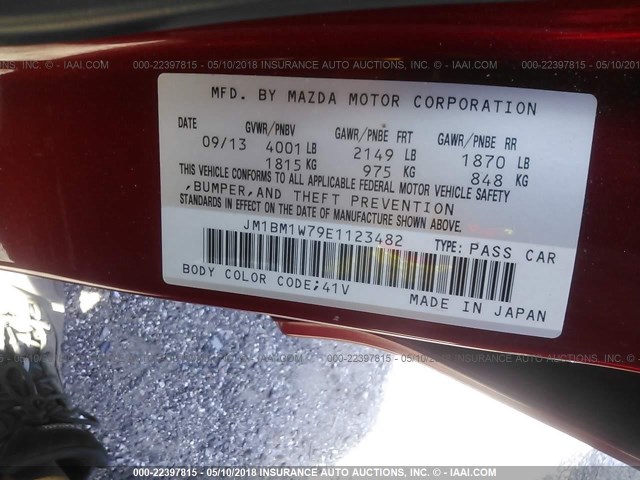 JM1BM1W79E1123482 - 2014 MAZDA 3 GRAND TOURING RED photo 9