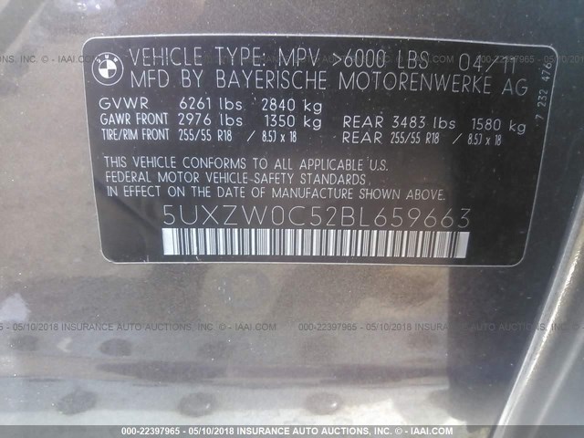 5UXZW0C52BL659663 - 2011 BMW X5 XDRIVE35D BROWN photo 9