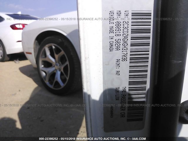 2C3CDZAGXGH317036 - 2016 DODGE CHALLENGER SXT WHITE photo 9