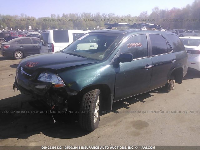 2HNYD18801H533237 - 2001 ACURA MDX TOURING GREEN photo 2