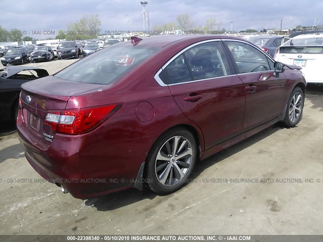 4S3BNEN63G3041199 - 2016 SUBARU LEGACY 3.6R LIMITED RED photo 4