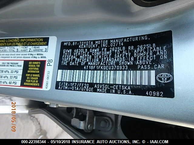 4T1BF1FK0EU370933 - 2014 TOYOTA CAMRY L/SE/LE/XLE SILVER photo 9