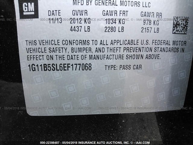 1G11B5SL6EF177068 - 2014 CHEVROLET MALIBU LS 黑色 照片 9