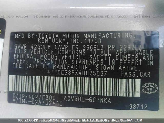 4T1CE38PX4U825037 - 2004 TOYOTA CAMRY SOLARA SE/SLE 未知 照片 9