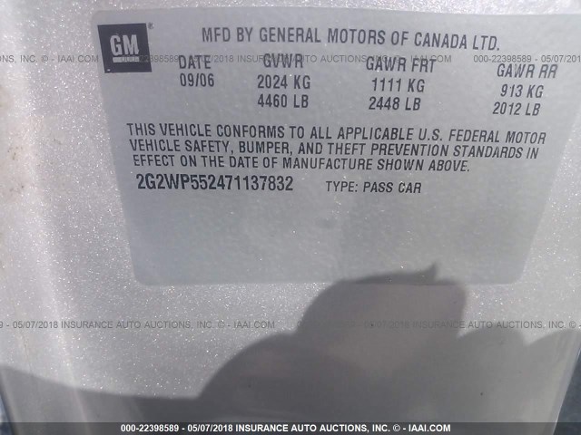 2G2WP552471137832 - 2007 PONTIAC GRAND PRIX ვერცხლისფერი ფოტო 9