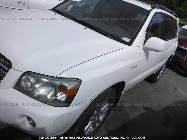 JTEEW21AX60008652 - 2006 TOYOTA HIGHLANDER HYBRID WHITE photo 6