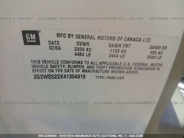 2G2WS522X41304919 - 2004 PONTIAC GRAND PRIX GT2 თეთრი ფოტო 9