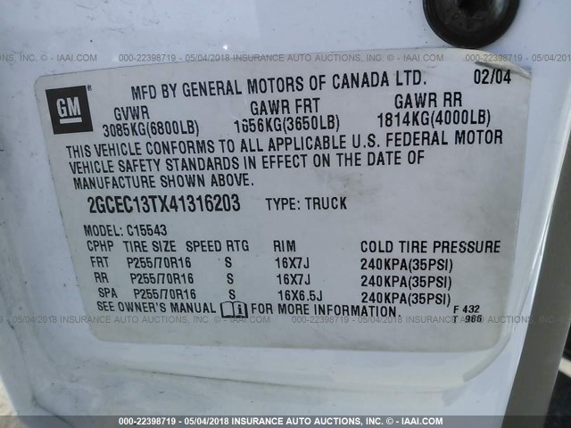 2GCEC13TX41316203 - 2004 CHEVROLET SILVERADO C1500 WHITE photo 9