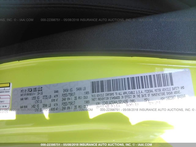 1C4BJWDG4HL521426 - 2017 JEEP WRANGLER UNLIMITE SPORT GREEN photo 9