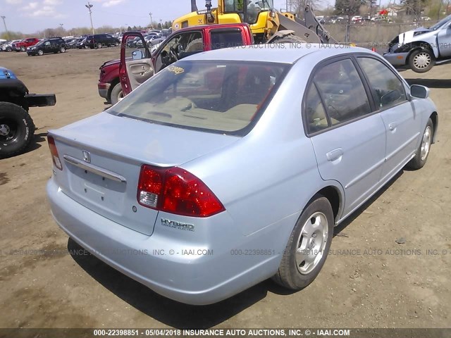 JHMES96623S010892 - 2003 HONDA CIVIC HYBRID Light Blue photo 4