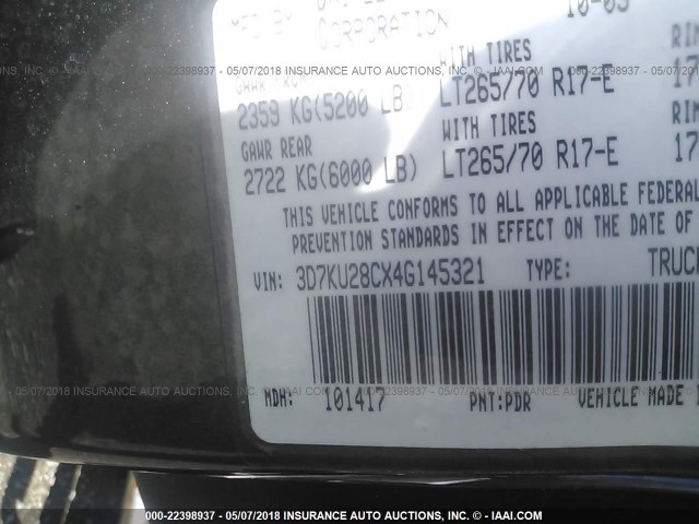 3D7KU28CX4G145321 - 2004 DODGE RAM 2500 ST/SLT 灰色 照片 9