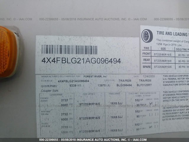 4X4FBLG21AG096494 - 2010 FOREST RIVER 3124 FIFTH WHEEL  WHITE photo 9