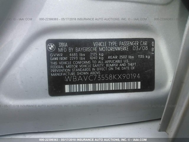 WBAVC73558KX90194 - 2008 BMW 328 XI SULEV SILVER photo 6