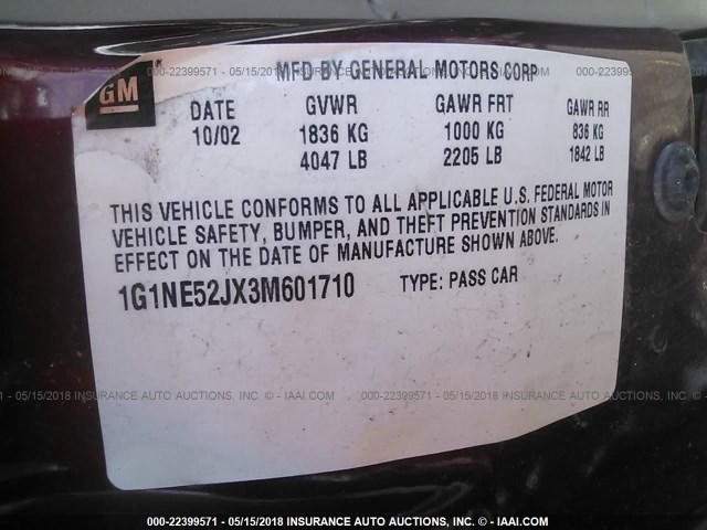 1G1NE52JX3M601710 - 2003 CHEVROLET MALIBU LS 紫色 照片 9