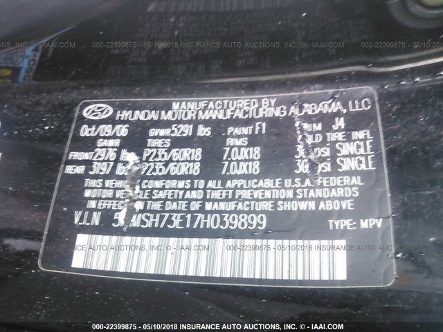 5NMSH73E17H039899 - 2007 HYUNDAI SANTA FE SE/LIMITED BLACK photo 9