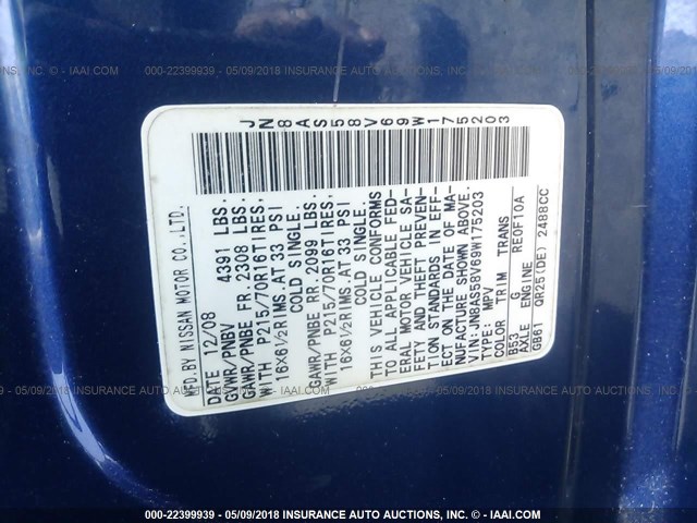 JN8AS58V69W175203 - 2009 NISSAN ROGUE S/SL BLUE photo 9