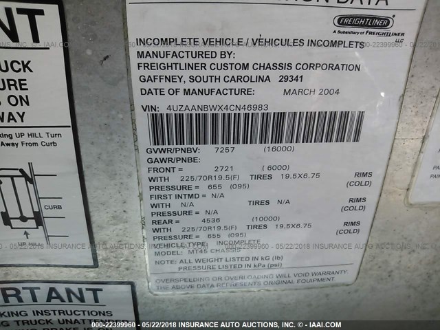 4UZAANBWX4CN46983 - 2004 FREIGHTLINER CHASSIS M LINE WALK-IN VAN WHITE photo 10