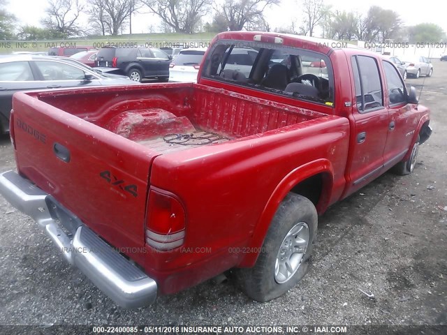 1B7GG2AN11S104521 - 2001 DODGE DAKOTA QUAD RED photo 4