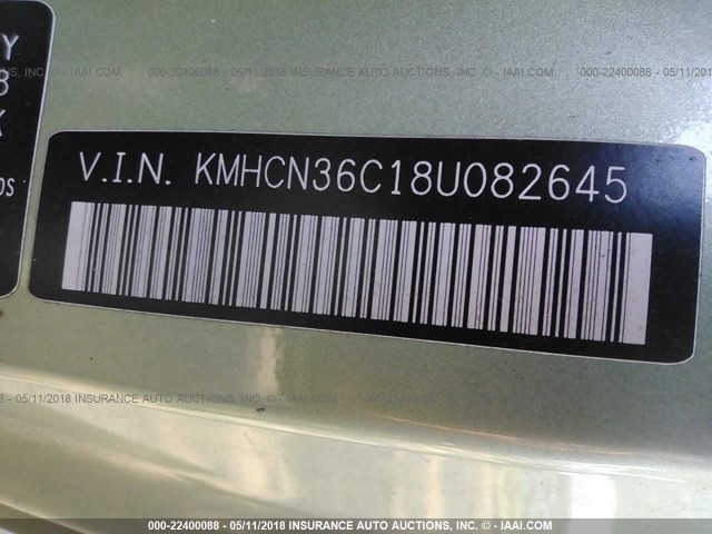 KMHCN36C18U082645 - 2008 HYUNDAI ACCENT SE GREEN photo 9