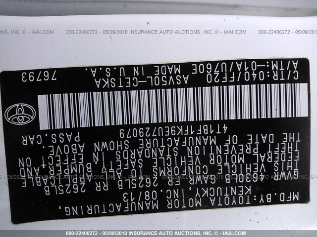 4T1BF1FK9EU729079 - 2014 TOYOTA CAMRY L/SE/LE/XLE 白色 照片 9