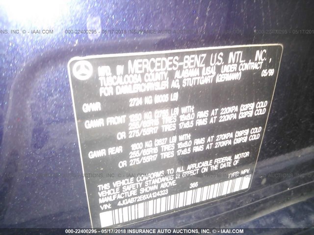 4JGAB72E6XA124323 - 1999 MERCEDES-BENZ ML 430 深蓝色 照片 9