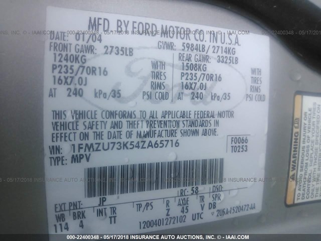 1FMZU73K54ZA65716 - 2004 FORD EXPLORER XLT/XLT SPORT/NBX SILVER photo 9