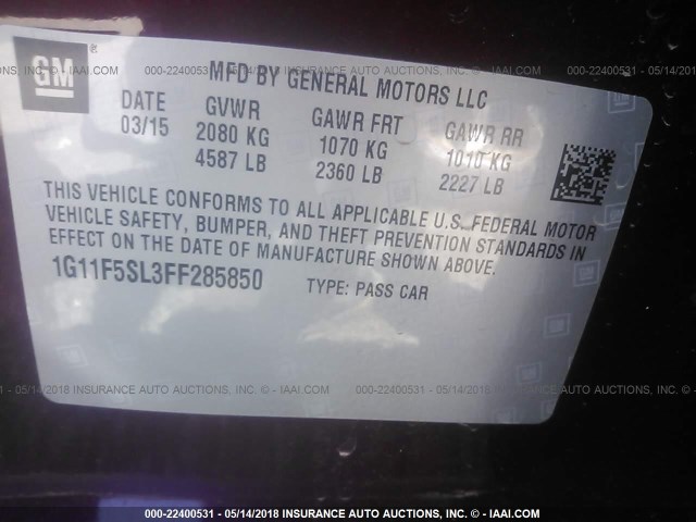 1G11F5SL3FF285850 - 2015 CHEVROLET MALIBU LTZ 红色 照片 9