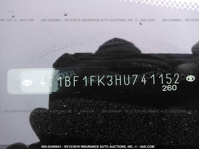 4T1BF1FK3HU741152 - 2017 TOYOTA CAMRY LE/XLE/SE/XSE WHITE photo 9