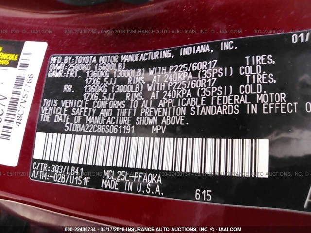 5TDBA22C86S061191 - 2006 TOYOTA SIENNA XLE/XLE LIMITED RED photo 9