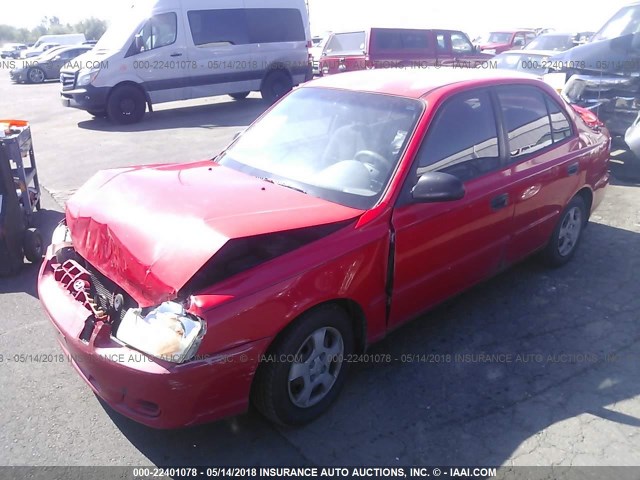 KMHCG45G5YU052908 - 2000 HYUNDAI ACCENT GL RED photo 2