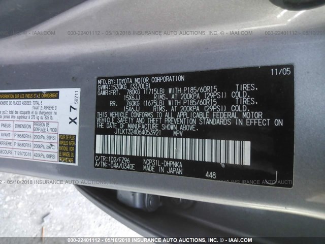JTLKT324064053921 - 2006 TOYOTA SCION XB SILVER photo 9