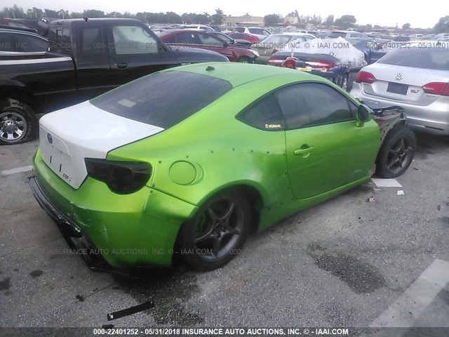 JF1ZNAA18D1712347 - 2013 TOYOTA SCION FR-S GREEN photo 4