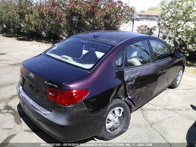 KMHDU46D27U152660 - 2007 HYUNDAI ELANTRA GLS/SE/LIMITED BURGUNDY photo 4