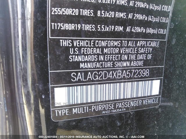 SALAG2D4XBA572398 - 2011 LAND ROVER LR4 HSE BLACK photo 9