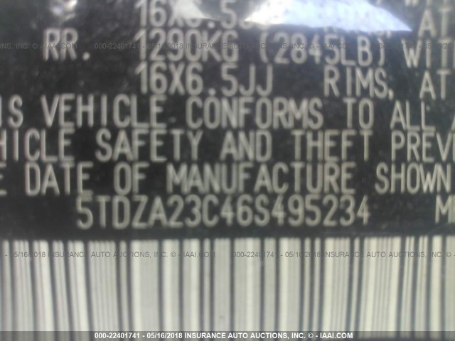 5TDZA23C46S495234 - 2006 TOYOTA SIENNA CE/LE TAN photo 9