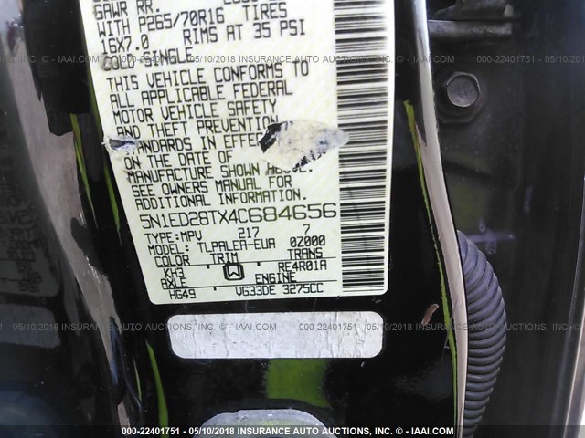 5N1ED28TX4C684656 - 2004 NISSAN XTERRA XE/SE BLACK photo 9