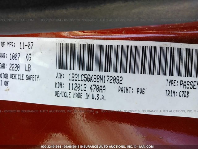 1B3LC56K88N172092 - 2008 DODGE AVENGER SXT ORANGE photo 9