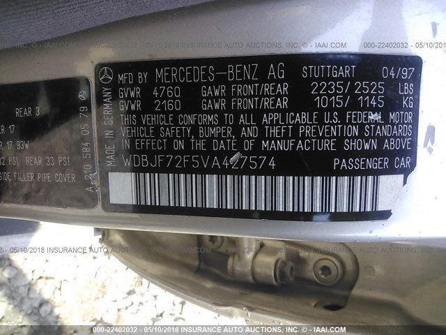 WDBJF72F5VA427574 - 1997 MERCEDES-BENZ E 420 Champagne photo 9